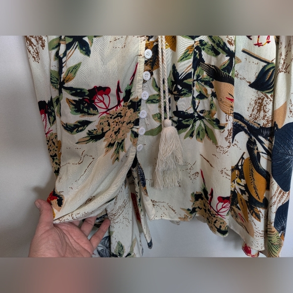 Milumia Women's Boho Button Up Split Cream Floral Print Flowy Dress - Picture 9 of 13